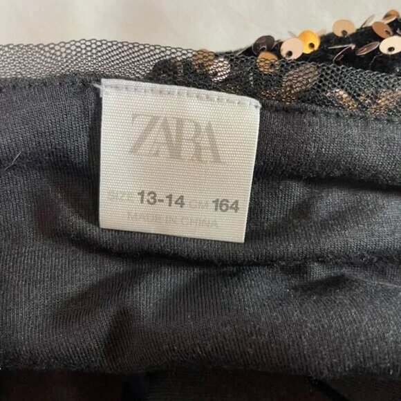 Zara Sparkly Sequins Skirt Black Gold Back Zipper Lined Girl's Size 13 / 14 - Picture 7 of 11